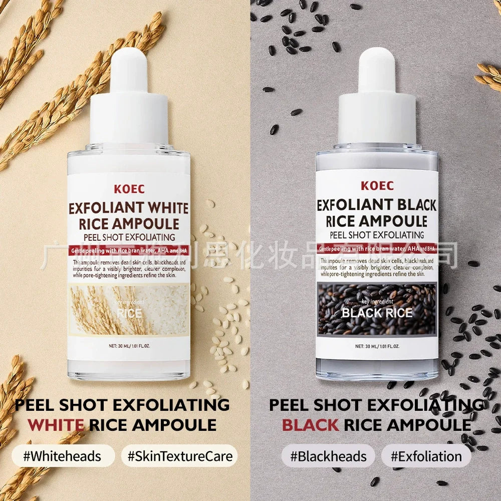 30Ml KOEC Exfoliant Black & White Rice Ampoule Facial Serum Peel Shot Exfoliating Brightening Remove Dead Skin Blackhead AHA BHA